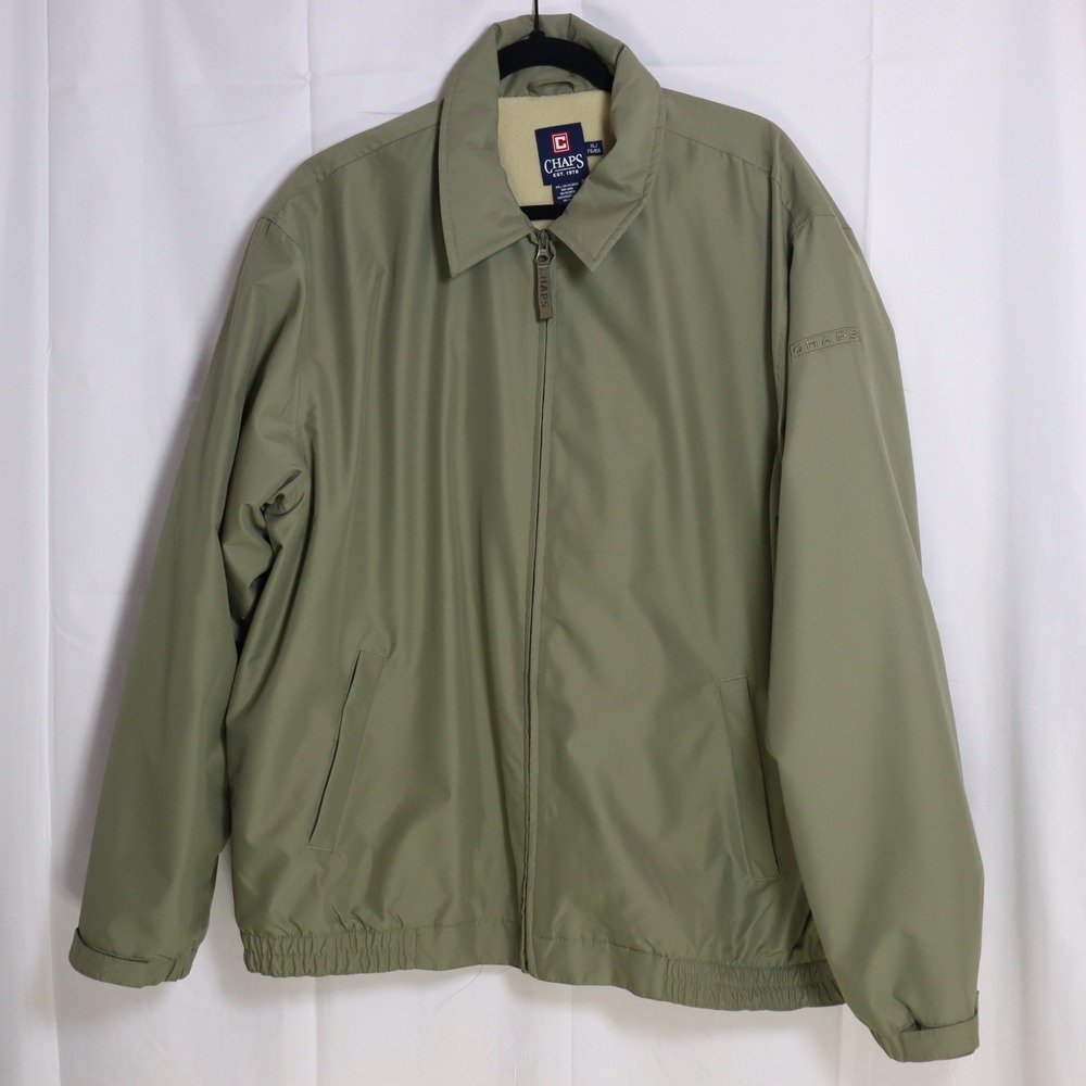 Chaps Harrington Jacket Mens XL Green Fleece Lined Full Zip Windbreaker Coat